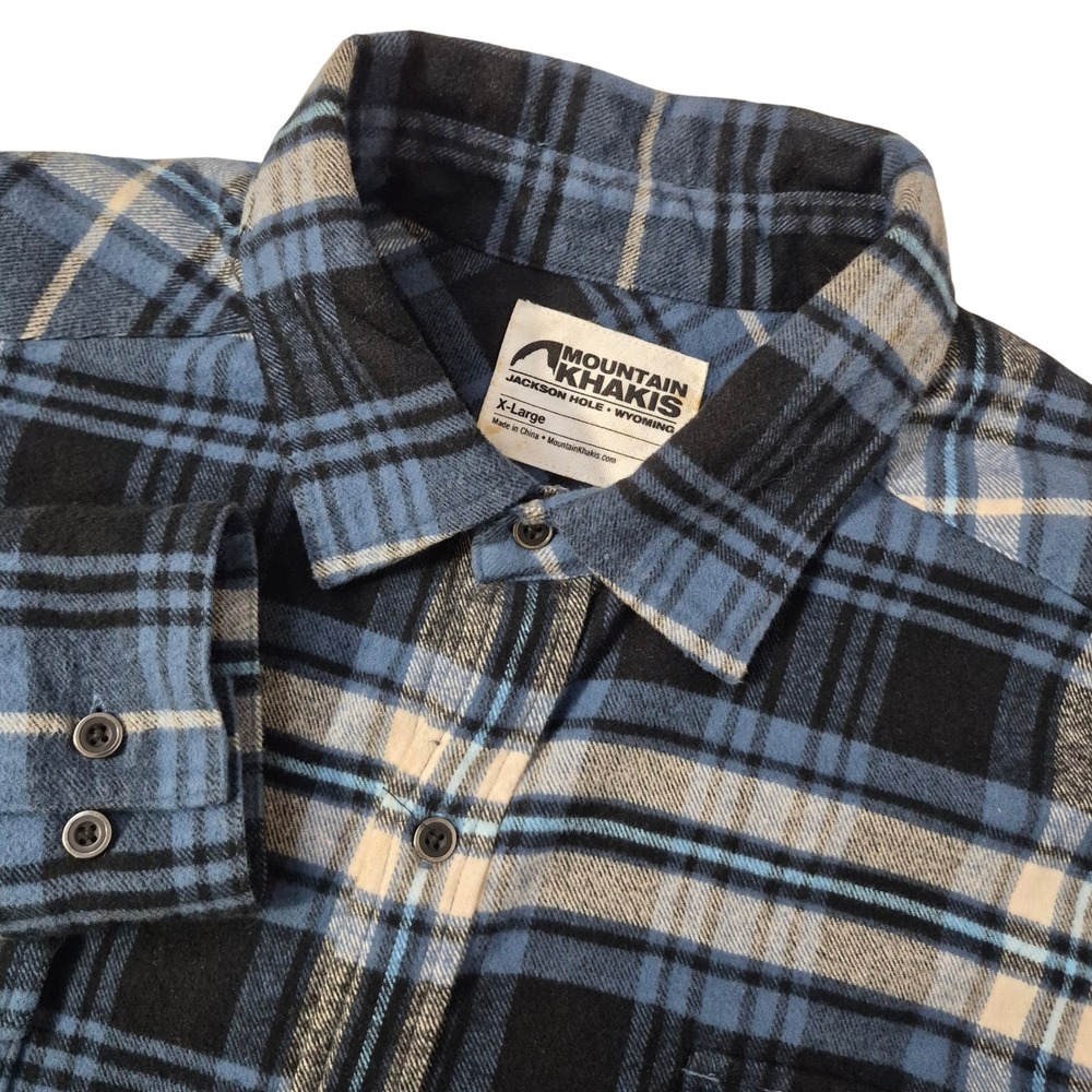 Mountain Khakis Flannel Shirt Mens XL Blue Plaid Long Sleeve Heavyweight Cotton